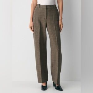 Babaton Aritzia Brown Plaid New Agency Lo-Rise Wide Leg Trouser Pants Size 14